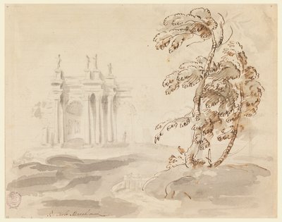 Baum in Landschaft mit Gebäude von Carlo Marchionni