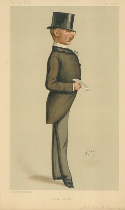 Oberst Edward J. Saunderson, irische Loyalität, 26. Februar 1887, Vanity Fair Karikatur von Carlo Pellegrini