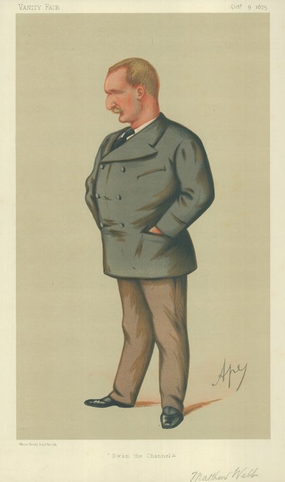 Mr. Matthew Webb, durchschwamm den Kanal, 9. Oktober 1875, Vanity Fair Karikatur von Carlo Pellegrini