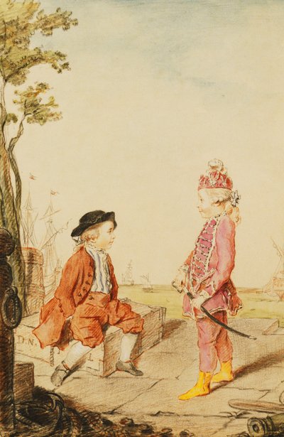 Die beiden jungen de Neuville Brüder auf einem Kai, 1767 von Carmontelle