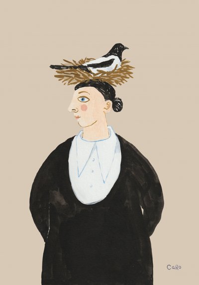 Verspielte Frau mit Elster von Caroline Roberts