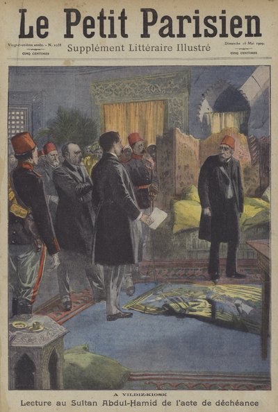 Verlesung des Absetzungsaktes an Sultan Abdul Hamid II. im Yildiz-Palast, Konstantinopel von Carrey