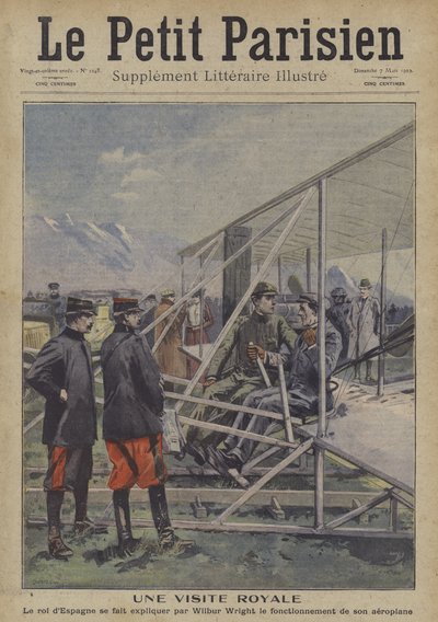 Wilbur Wright erklärt König Alfons XIII. von Spanien die Funktionsweise seines Flugzeugs von Carrey
