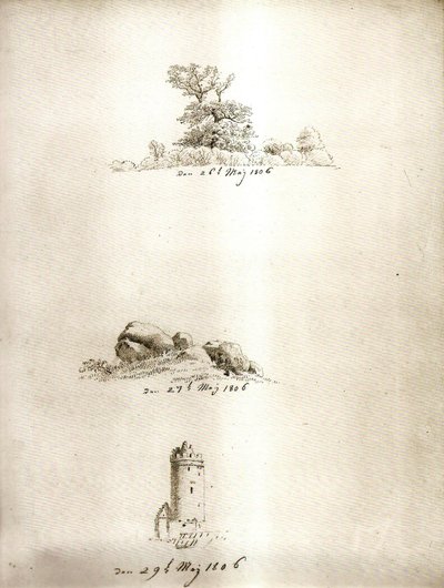 Baum, Hünengrab und Turm von Caspar David Friedrich