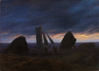 Fischerboot zwischen Findlingen am Ostseestrand von Caspar David Friedrich