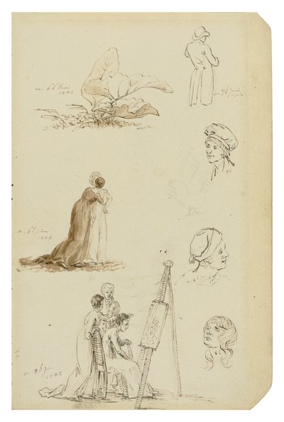 Studie von Köpfen, Figuren und Blattwerk von Caspar David Friedrich