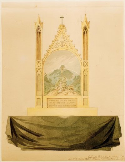Kreuz vor Regenbogen im Gebirge von Caspar David Friedrich
