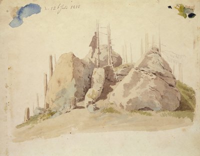 Felsen und Baum: unvollendete Studie, 12. Juli 1810 von Caspar David Friedrich