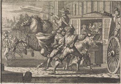 Anschlag auf Nicolau Monteiro, Prior von Cedofeita, in den Straßen von Rom von Caspar Luyken (attributed to)