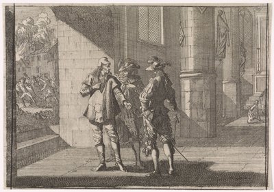 Masaniello spricht mit zwei Edelleuten in einer Kirche, 1647 von Caspar Luyken (attributed to)