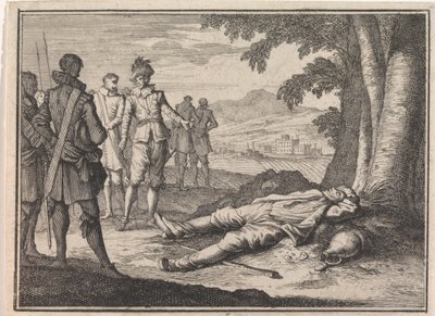 Filips der Gute findet einen betrunkenen Bauern unter einem Baum von Caspar Luyken