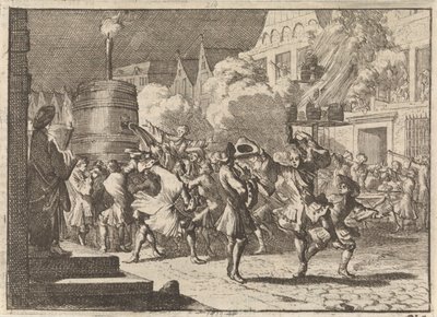 Freude in Paris aufgrund der falschen Nachricht vom Tod Wilhelms III. bei der Schlacht am Boyne, 1690 von Caspar Luyken