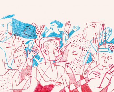 Chaotische Menschenmenge Diskussion von Catalina Somolinos