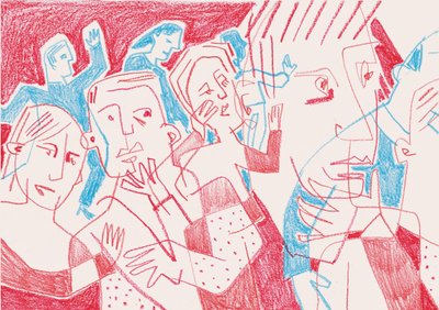 Ausdrucksstarke Figuren in Rot und Blau von Catalina Somolinos