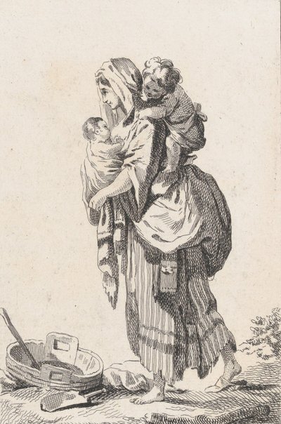 Bäuerin mit zwei Kindern, ca. 1758 von Catherine Francoise Beauvarlet