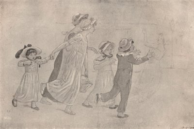 Aquarellzeichnung für Farbholzschnitt, 1880-1890, 1923 von Catherine Greenaway