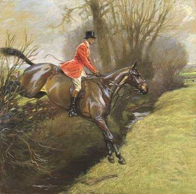 Oberstleutnant Ted Lyon springt über eine Hecke von Cecil Charles Windsor Aldin