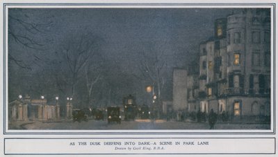 Wenn die Dämmerung in die Dunkelheit übergeht - eine Szene in der Park Lane von Cecil King