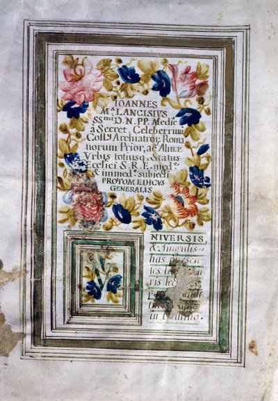 Medizinisches Diplom, ausgestellt in Rom von Giovanni Maria Lancisi (1654-1720) von Central Italian School