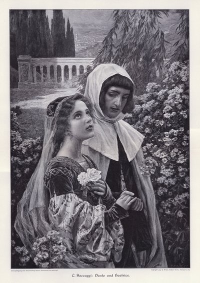 Dante und Beatrice (Gravur) von Cesare Saccaggi