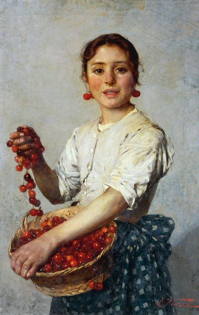 Mädchen mit Kirschen von Cesare Viazzi