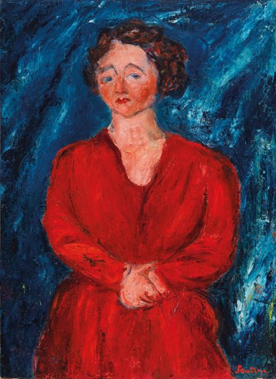 Die Frau in Rot auf blauem Hintergrund, ca. 1928 von Chaim Soutine