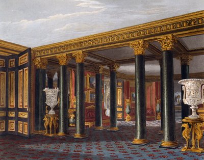 Unteres Vestibül, Gravur von Richard Reeve (geboren 1780), basierend auf einem Entwurf von Charles Wild (1781-1835), aus The History of the Royal Residences von Charles (after) Wild