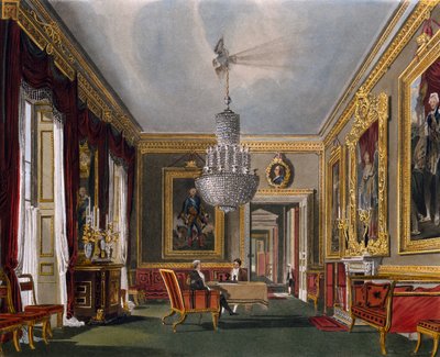 Westliches Vorzimmer, Gravur von Richard Reeve (geboren 1780), basierend auf einem Entwurf von Charles Wild (1781-1835), aus The History of the Royal Residences von Charles (after) Wild
