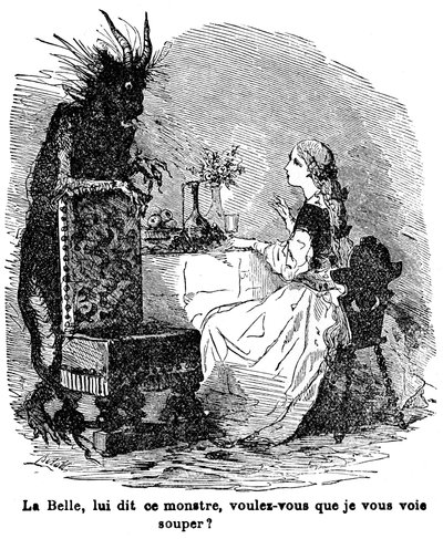 Illustration für die Geschichte von Frau Jeanne Marie Leprince de Beaumont „Die Schöne und das Biest“, 19. Jahrhundert von Charles Albert dArnoux Bertall