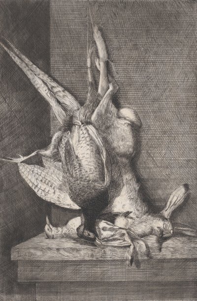 Jagdtrophäe mit Wildvögeln und Hase, 1850-1900 von Charles Alphonse Deblois