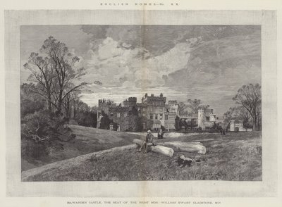 Hawarden Castle, der Sitz des ehrenwerten William Ewart Gladstone, MP von Charles Auguste Loye