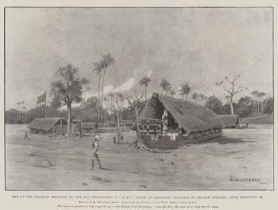 Eine der Veränderungen durch die Aro-Expedition, ein Ju-Ju-Haus in Arochuku, das seit dem 23. Dezember von britischen Offizieren besetzt ist von Charles Auguste Loye
