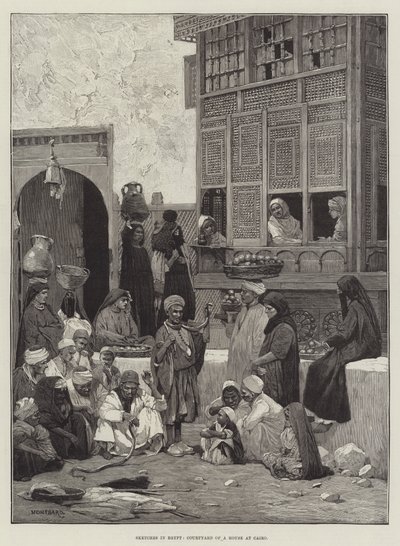 Skizzen in Ägypten, Innenhof eines Hauses in Kairo von Charles Auguste Loye