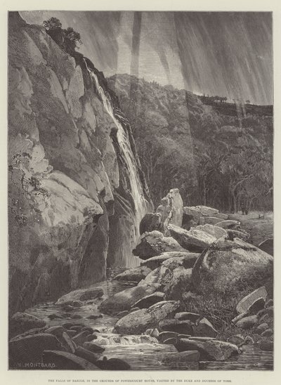 Die Wasserfälle von Dargle, im Gelände des Powerscourt House, besucht vom Herzog und der Herzogin von York von Charles Auguste Loye