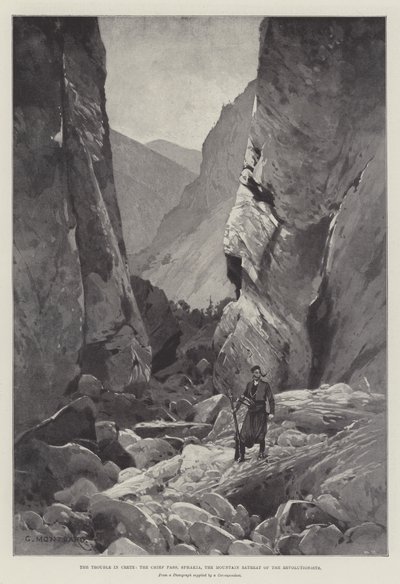 Die Unruhen auf Kreta, der Hauptpass, Sphakia, das Bergversteck der Revolutionäre von Charles Auguste Loye