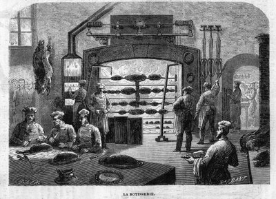 Die Braterei der Küchen des Palais des Tuileries im Jahr 1864. Gravur von F. Lix und Barbant nach einer Zeichnung von Moullin von Charles Barbant