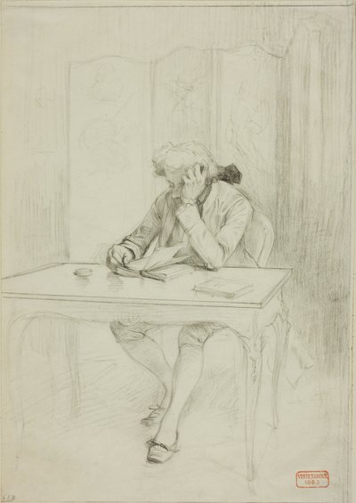 Mann in Kleidung des 18. Jahrhunderts, am Tisch sitzend und lesend von Charles Bargue
