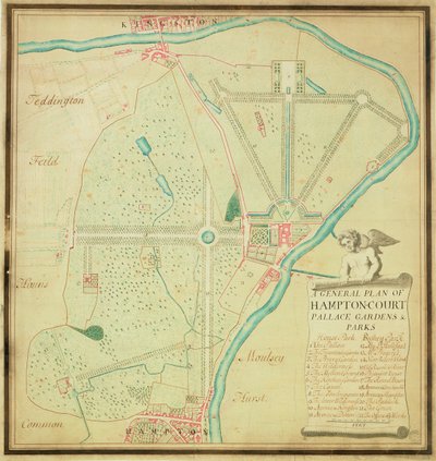 Allgemeiner Plan der Gärten und Parks des Hampton Court Palace, ca. 1713 von Charles Bridgeman