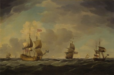 Ein englisches Flaggschiff unter leichtem Segel bei mäßiger Brise von Charles Brooking
