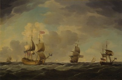 Englisches Flaggschiff bei mäßigem Wind von Charles Brooking