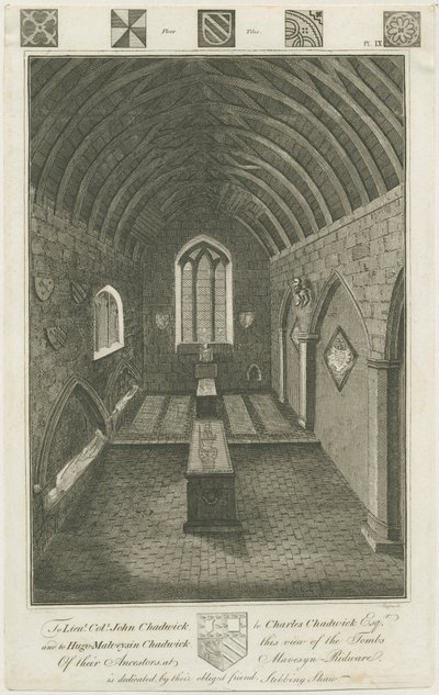 Mavesyn Ridware - Totenhalle der Mavesyns: Gravur, spätes 18. Jahrhundert von Charles Chadwick