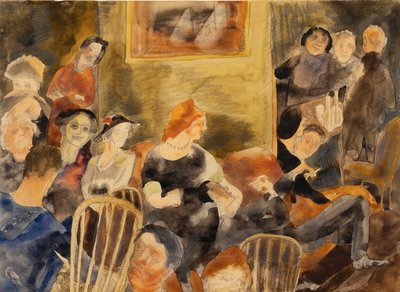 Interieur mit einer Gruppe von Menschen um eine rothaarige Frau von Charles Demuth