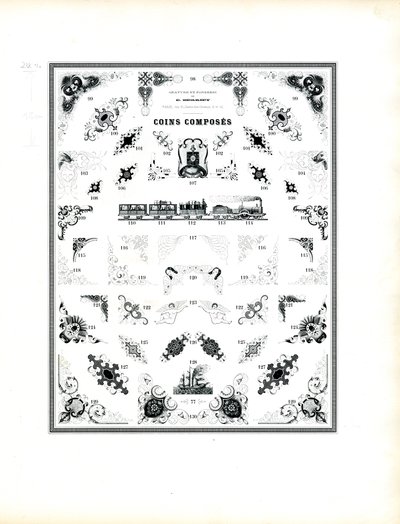 Illustrierte Rahmenecken mit figürlichen Motiven von Charles Derriey