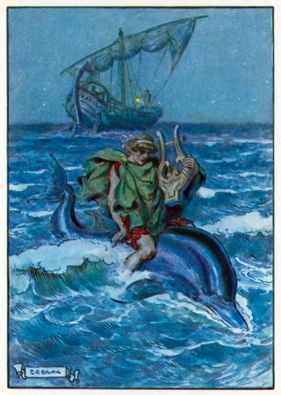 Er entdeckte, dass er auf einem großen, schwarzen Fisch saß von Charles Edmund (after) Brock