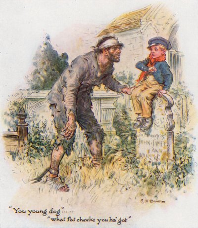 Große Erwartungen, Pip begegnet dem Sträfling auf dem Kirchhof von Charles Edmund Brock