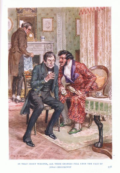 In diesem kurzen Flüstern fielen all diese Veränderungen auf das Gesicht von Jonas Chuzzlewit von Charles Edmund Brock