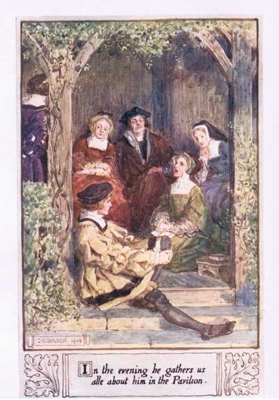 Am Abend versammelt er uns alle im Pavillon von Charles Edmund Brock