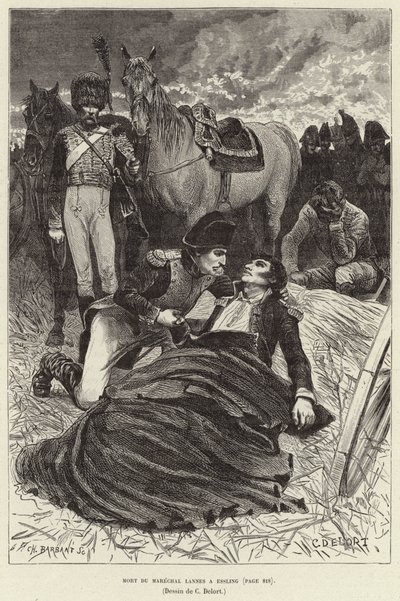 Tod des Marschalls Lannes in Essling; Napoleon und der sterbende Marschall Lannes in der Schlacht bei Aspern-Essling, Österreich von Charles Edouard Delort