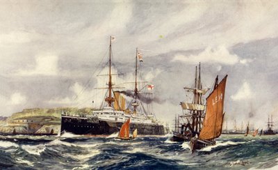 HMS Formidable im Plymouth Sound von Charles Edward Dixon