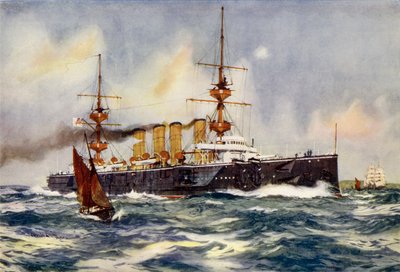 HMS Powerful dampft den Kanal hinauf bei ihrer Rückkehr aus Südafrika von Charles Edward Dixon